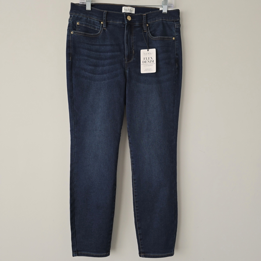 Nicole Miller Soho High Rise Ankle Skinny Jeans 12 Dark Wash Stretch NWT